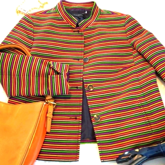 TALBOT'S RAINBOW CROPPED NAVY JACKET SIZE 12P - Picture 1 of 3